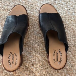 Kork-Ease Black Mules with Tan Footbed
